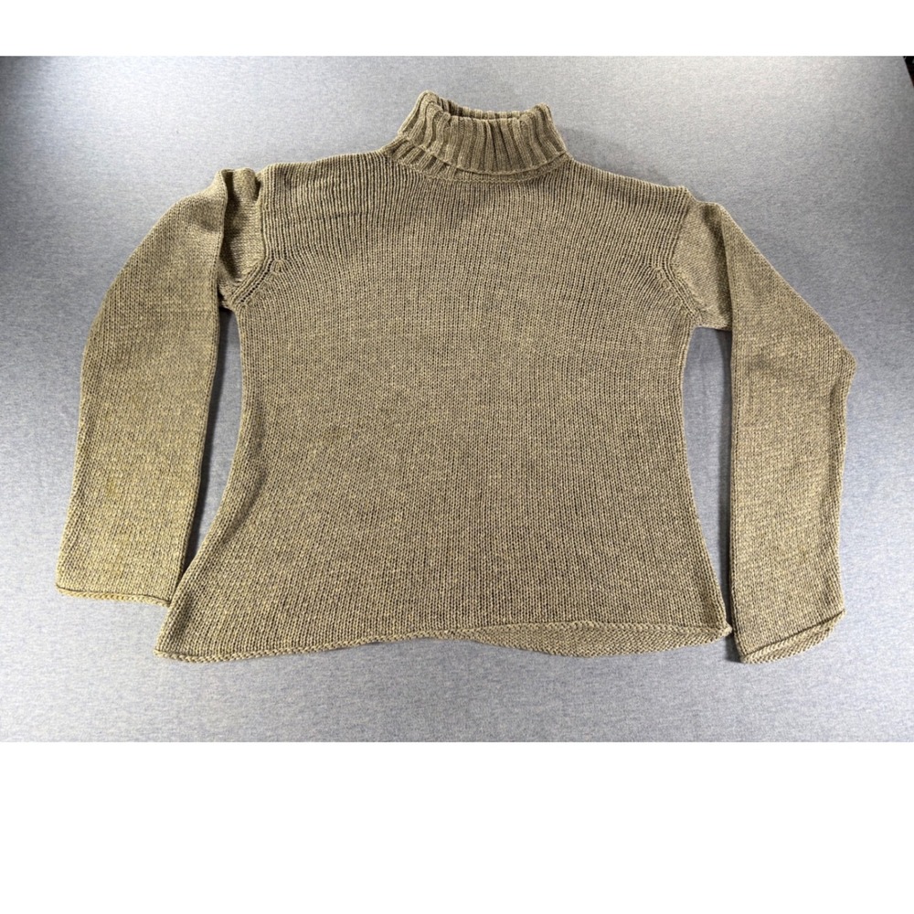 Eileen Fisher Italian Yarn Turtleneck Sweater Khaki Viscose Cotton Linen med